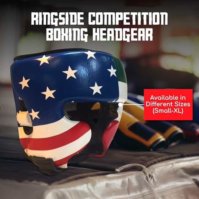 Ringside Competition Boxing Headgear, USA Boxing-Approved Leather Headgear with Cheek Protection, Great for MMA, Muay Thai, Kickboxing, and Training, Ideal for Men and Women, USA/Mexico, Large