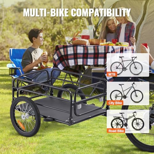 VEVOR Bike Cargo Trailer, 160 lbs Load Capacity, Heavy-Duty Bicycle Wagon Cart, Foldable Compact Storage & Quick Release with Universal Hitch, 16" Wheels, Safe Reflectors, Fits 22"-28" Bike Wheels