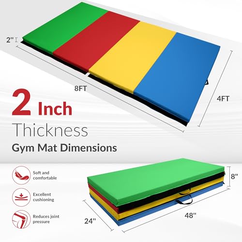 Aurorafy Rainbow-Color Gymnastics Mat 4'x8'x2" Folding Exercise Mat with Handles