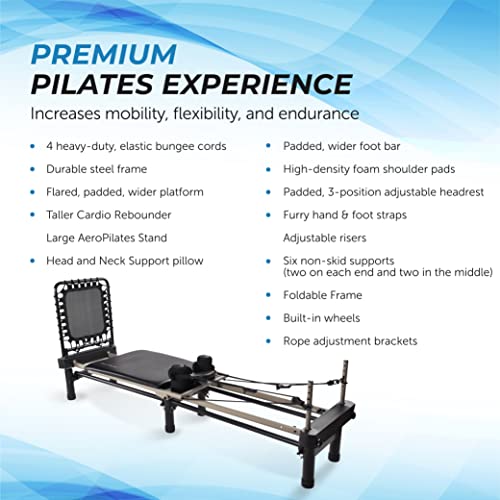 AeroPilates Premier Reformer - Pilates Reformer Workout Machine for Home Gym - Cardio Fitness Rebounder - Up to 300 lbs Weight Capacity