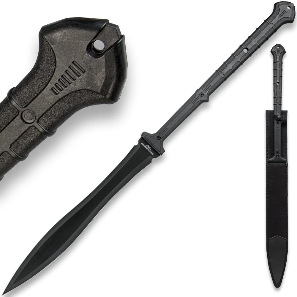 Combat Commander Thai Gladius Sword and Scabbard with Shoulder Harness-1065 Carbon Steel Blade, Penetrating Point, Hard-Coat Finish, Nylon Fiber Handle-Designed for Today's Warrior-Length 40"