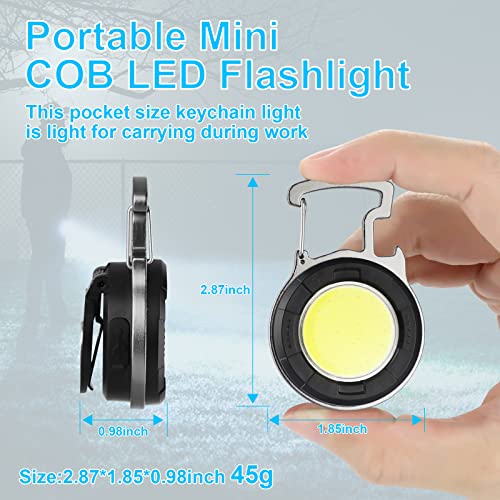 SEFONE 2 Pack Cob Keychain Work Light, Keychain Light with 4 Lights Mode, Mini Key Chain Light Led Bright 1000 Lumens, with Magnet Bracket Folding, Compact Size 2.87 x 1.85 x 0.98 inch