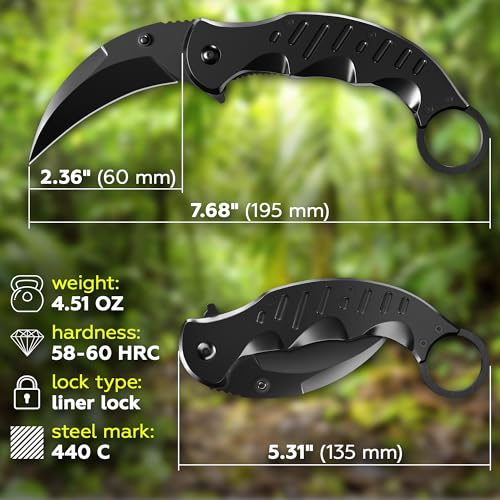 Spring Assisted Karambit Knife - Tactical Karambit Folding Knife - Pocket & Folding Knife - Military Sharp Tiger Claw Knives - Best Combat for Hunting Camping EDC for Men - Birthday Mens Gifts X-42