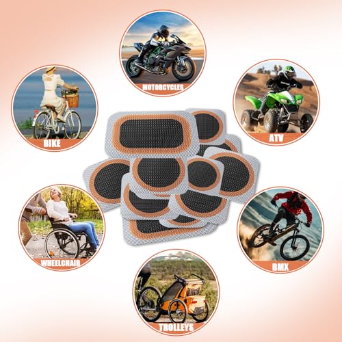 40PCS Bike Tire Repair Kit Vulcanizing Patches Metal Rasp Bicycle Inner Flat Tube Patch Kit for Mountain MTB Motorcycle BMX Road Cyclingwith Portable Storage Box