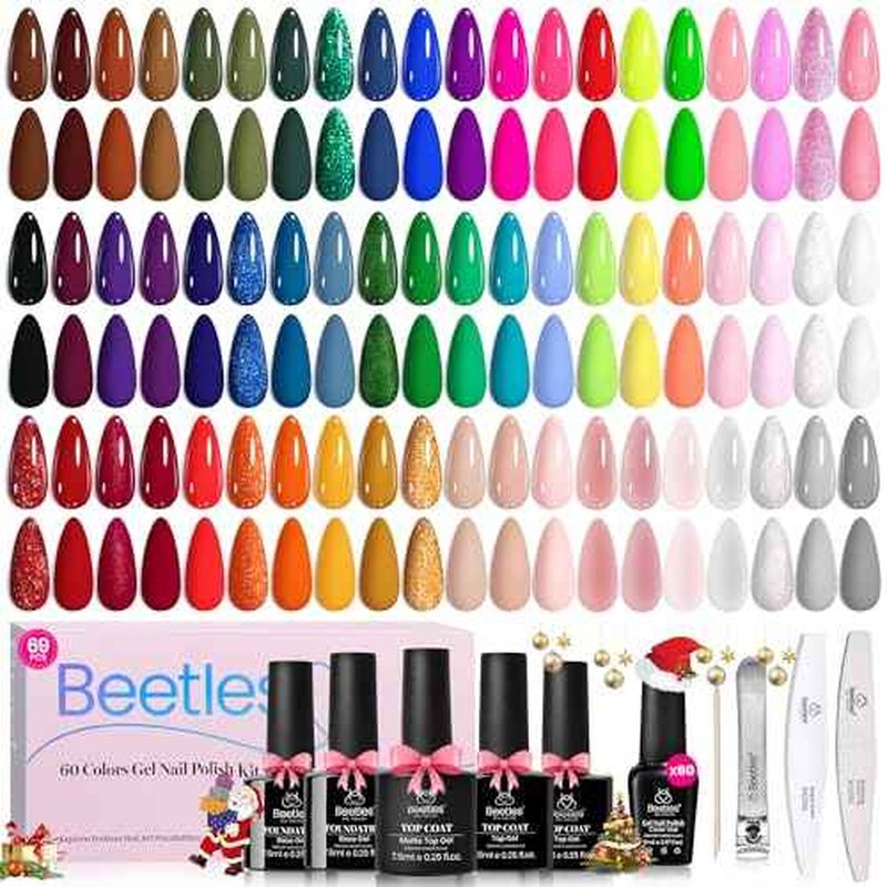 Beetles Gel Nail Polish Set - Style Manifesto 60 Colors Winter Uv Gel Polish Kit Beetles Gift Spree Jelly Brown Glitter Nude Pink White Red Blue Green Base Glossy Matte Top Coat Gift for Her Women