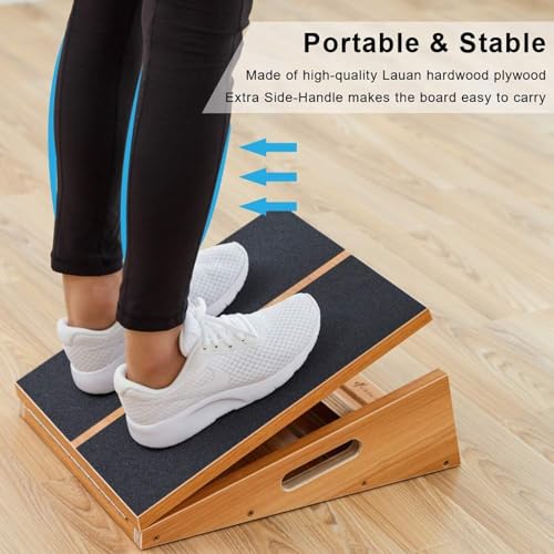 StrongTek Professional Wooden Slant Board, Adjustable Incline Board, and Calf Stretcher, Stretch Board - Extra Side-Handle Design for Portability, Full-Coverage