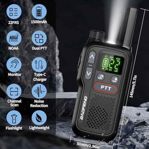 Walkie Talkies Long Range for Adults,Rechargeable FRS Walkie Talkies with Earpiece 2 Way Radio NOAA Walky Talky with Flashlight VOX 1500mAh Battery USB-C Charger for Camping Hunting Cruise Ship,2Pack