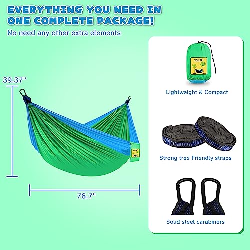 SZHLUX Kids Hammock - Kids Camping Gear, Camping Accessories with 2 Tree Straps and Carabiners for Indoor/Outdoor Use, Sapphire Blue & Grass Green