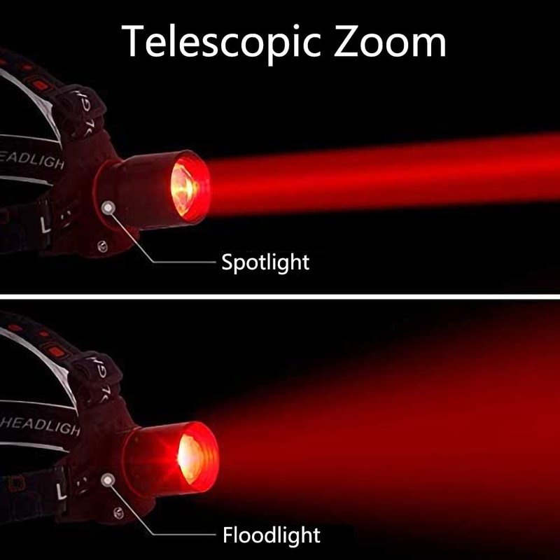 WINDFIRE Rechargeable Headlamp White Red LED Hunting Headlamps Super Bright 4 Modes 90° Adjustable Zoomable Head Lamp for Running Camping Hiking Fishing Night Vision Astronomy