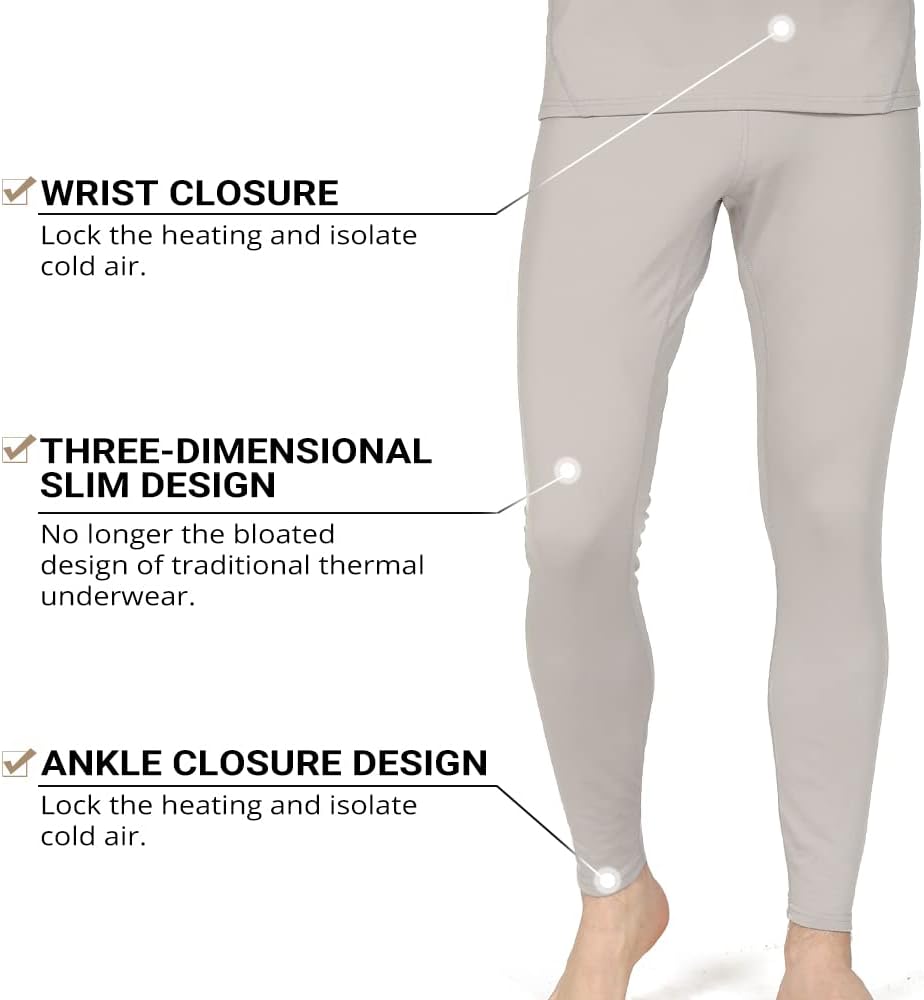 Long Johns Thermal Underwear for Men - Fleece Lined Base Layer Set for Skiing, Hunting | Winter Warmth