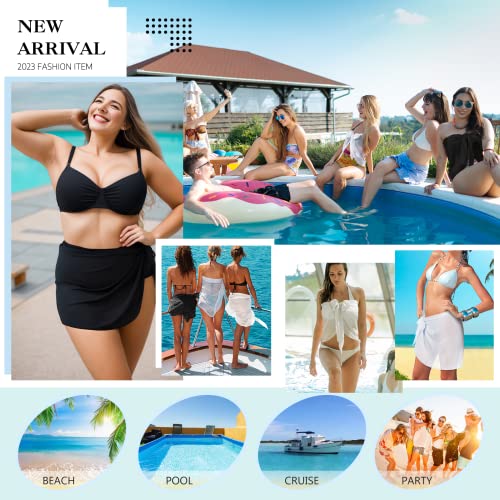 2pcs Beach Cover Up for Women, Chiffon Sarong Swimsuit Coverup for Pool, Summer Resort Wear Black White