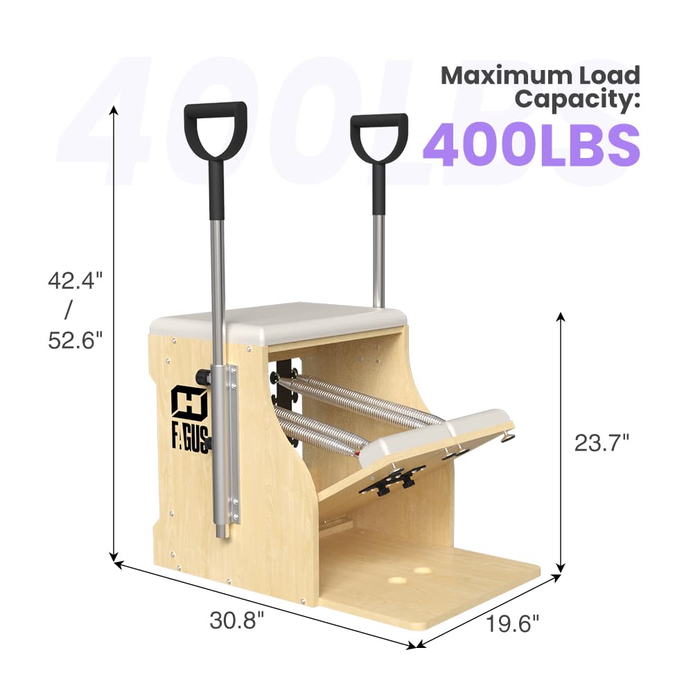 FAGUS H Pilates Chair, Split-Pedal Stability Combo Chair with Handles, Yoga Fitness Trainer, Pilates Reformer Machine, Pilates Equipment Perfect for Home Use & Gym Workout, Burlywood / White Pad