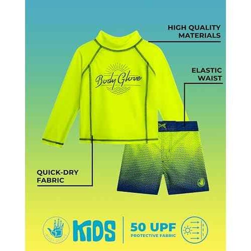 Body Glove Toddler Boys Swim Set - 2 Piece UPF 50+ Quick Dry Swim Trunks and Rash Guard for Boys Kids Swimwear (Sizes: 2T-4T)