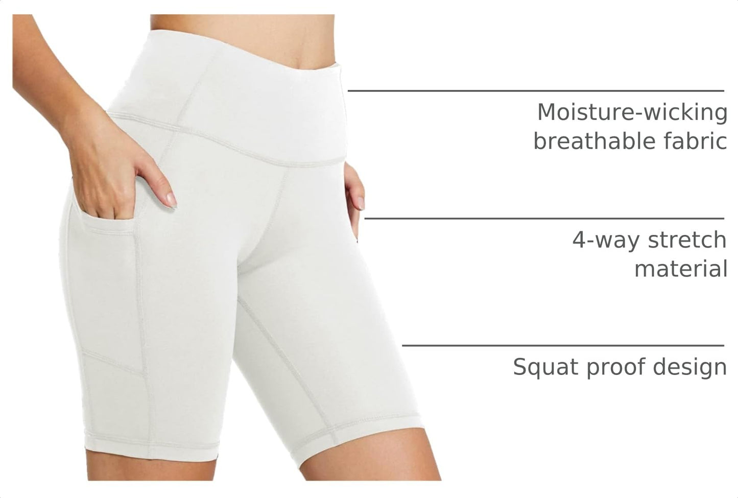 baleaf Biker Shorts Women Yoga Gym Workout Spandex Running Volleyball Tummy Control Compression Shorts with Pockets 5" White XS