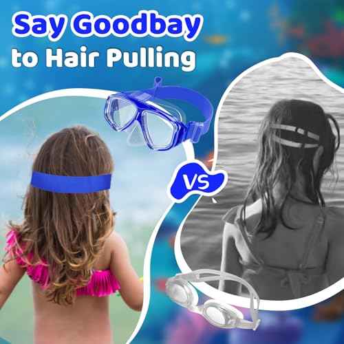 Vvinca Swim Goggles with Nose Cover, Snorkel Diving Mask Fabric Strap Wide View Anti-Fog/UV Swimming Goggles for Kids 3-14
