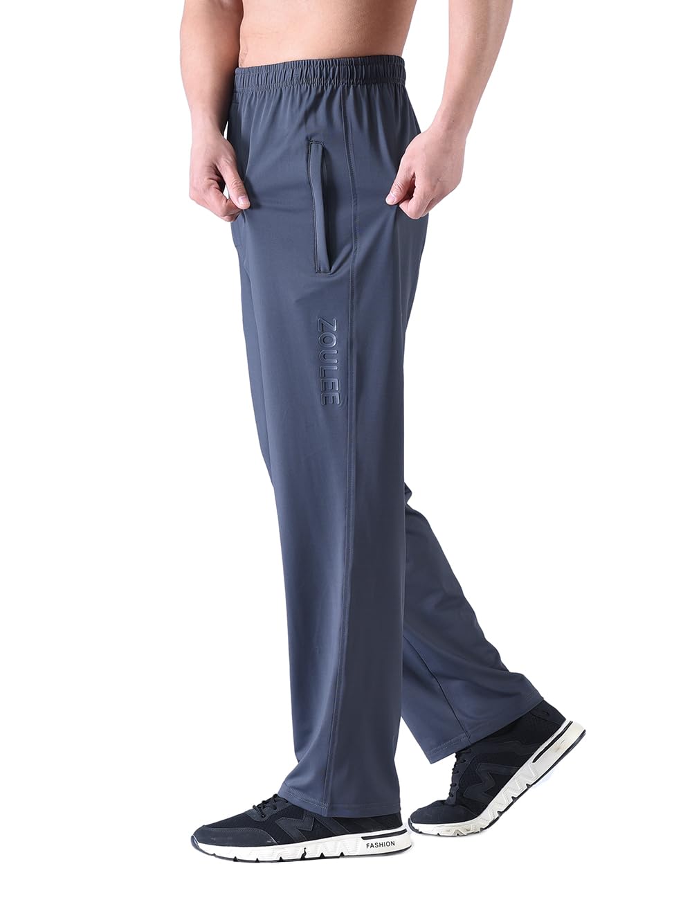 Zoulee New Men's Front Zipper Fly Open-Bottom Sweatpants Jogger Pants Dark Grey L