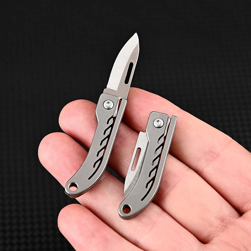 KUNSON Ultra Small Little Folding Pocket Titanium Knife, D2 Steel Blade Titanium Alloy Handle, Mini EDC Portable Knife, Ultra Durable and Lightweight (Titanium natural color)