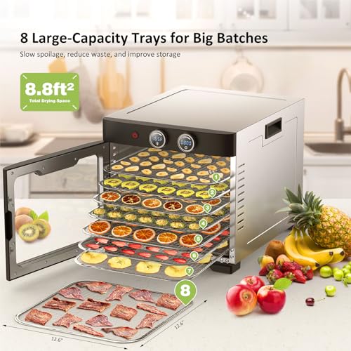 Septree Commercial Large 10 Trays Food Dehydrator, Usable Area up to 17ft², 1000W Detachable Full Stainless Steel Dryer Machine, up to 190℉ Temperature, for Meat, Fruit, Beef, Herbs, and Pet Food