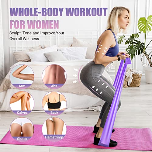 Resistance Bands for Physical Therapy Women, Extended 5.9FT Exercise Stretch Bands for Yoga, Pilates, Rehab, Fitness and Strength Training, Elastic Workout Bands with Training Poster(Purple)