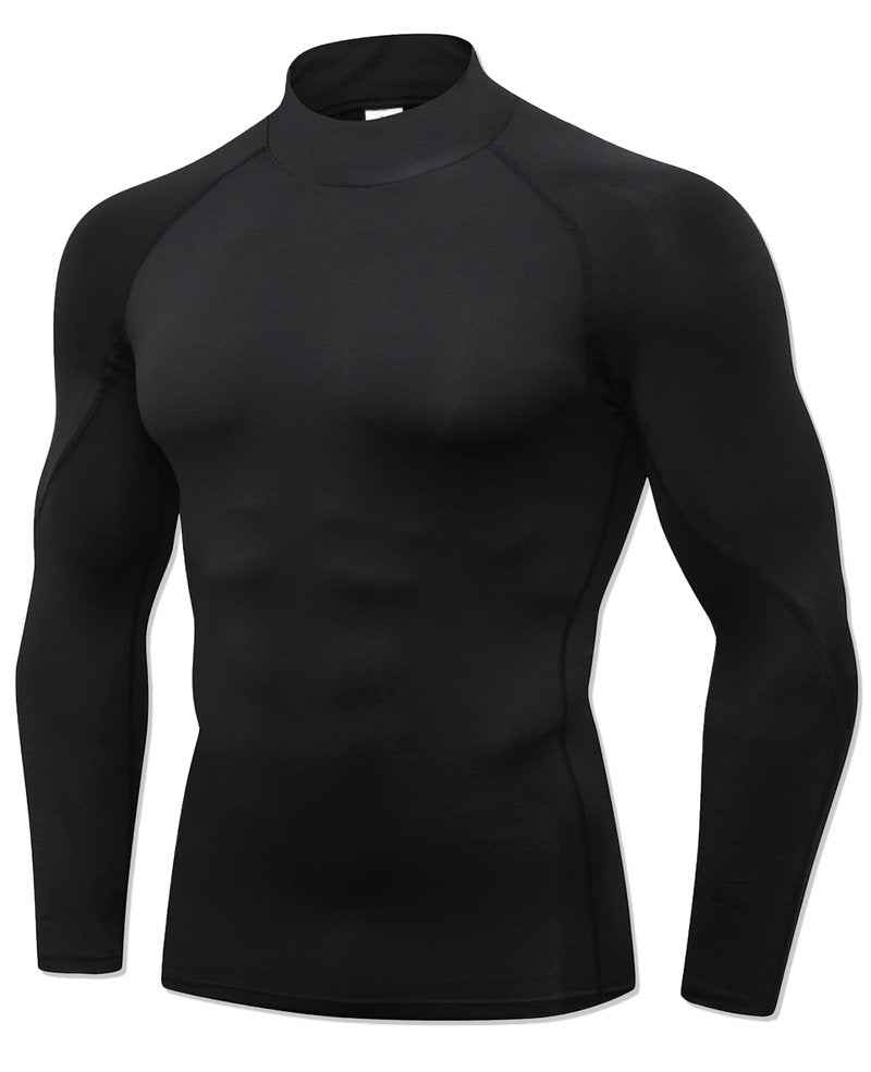 LWISMIL Black Compression Shirt Men Turtle Neck Dry Cool Workout Athletic Base Layer Undershirt for Football Running Basketball