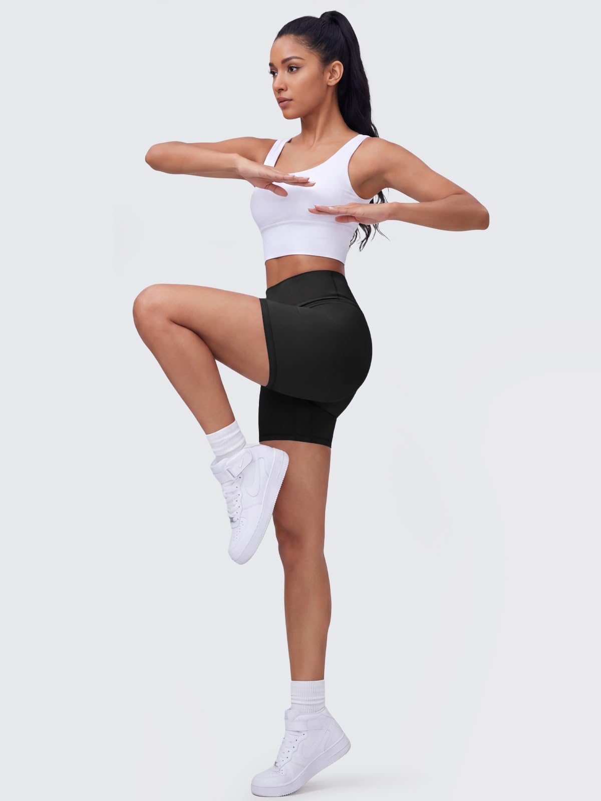 Aoysky Womens Buttery Soft Biker Shorts 4" High Waisted Ruched Workout Gym Yoga Running Athletic Shorts Black