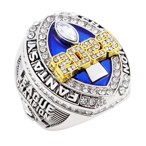 2023 Fantasy Football Championship Ring | Heavy FFL Champion Ring | Gold Silver Tone Plated Award Trophy for Fantasy Football League Winner (size 8, ring and box together)