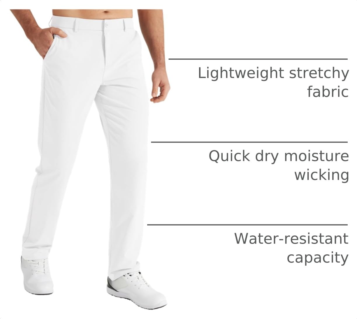 Libin Men's All Day Comfy Golf Pants Work Dress Pants 34" Quick Dry Lightweight Business Casual Trousers for Men with Pockets, White, 36W x 34L