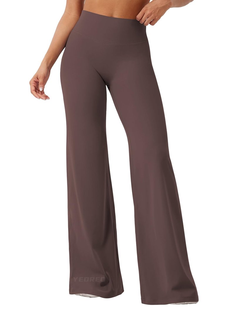 YEOREO Workout Leggings Womens No Front Seam Straight Leggings 35" High Waist Buttery Eddiy Gym Yoga Pants Plum Brown XL