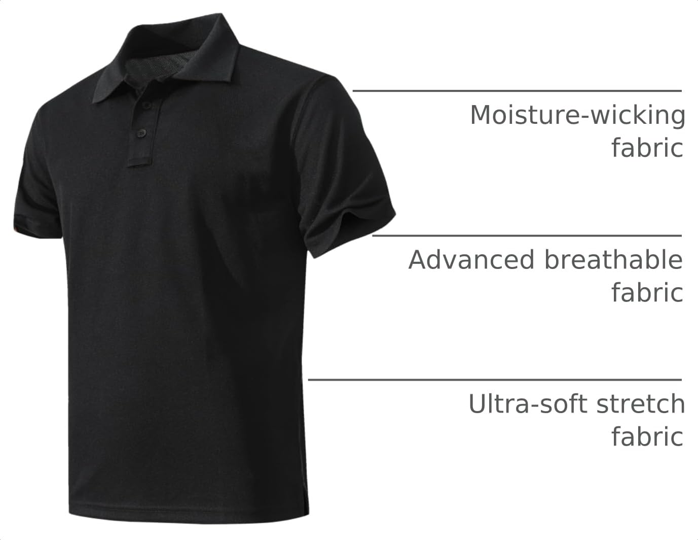 KAOKLRNI Men's Quick-Dry Active Polo Shirts Short Sleeve Performance for Golf Tennis Daily Casual Collared T-Shirt Black