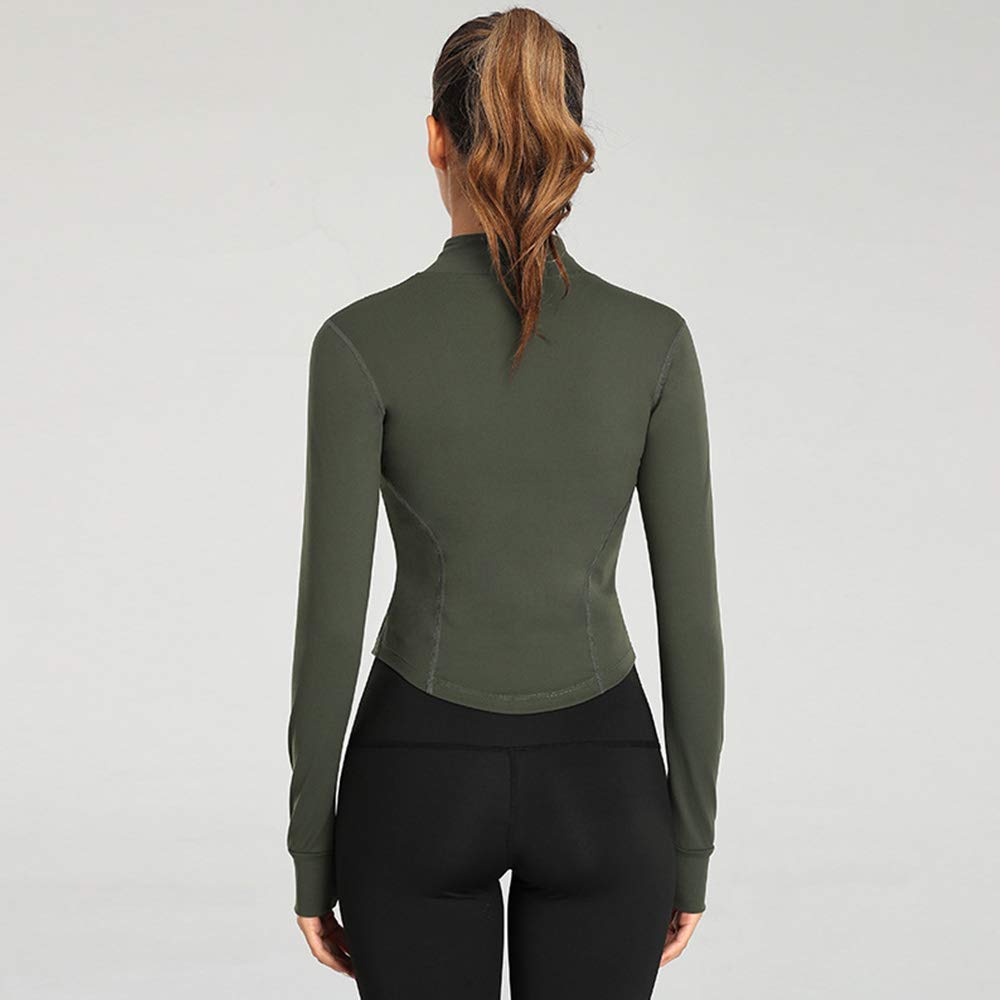 Lviefent Womens Lightweight Full Zip Running Track Jacket Workout Slim Fit Yoga Sportwear with Thumb Holes (Army Green, X-Large)
