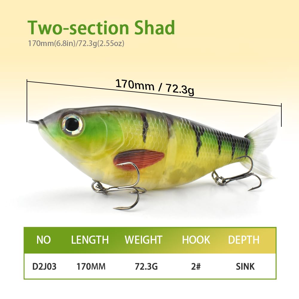 ODS Lure Slow Sinking Glide Bait with Fur Tail Lifelike Fishing Tackle for Trout Shad Bass Musky (Color B)