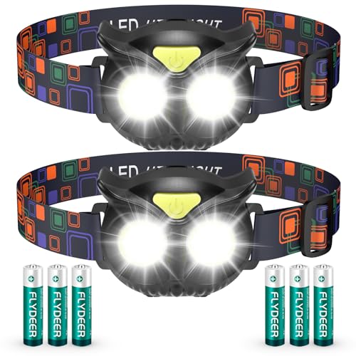 Lsnisni Kids Headlamp 2 Pack,LED Head Lamp with 4 Modes,IPX5 Waterproof Head Lights for Forehead,Head Flashlight for Adults and Kids Outdoor Camping Hiking Running,6 AAA Batteries Included