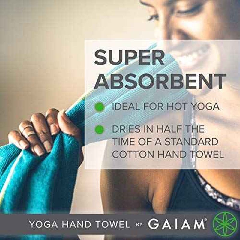 Gaiam Yoga Hand Towel (30" W x 20" L), Quick Dry & Lightweight Sports Towel, Soft Microfiber Fabric, Designed for Hot Yoga, Pilates, Sports, Workout & More