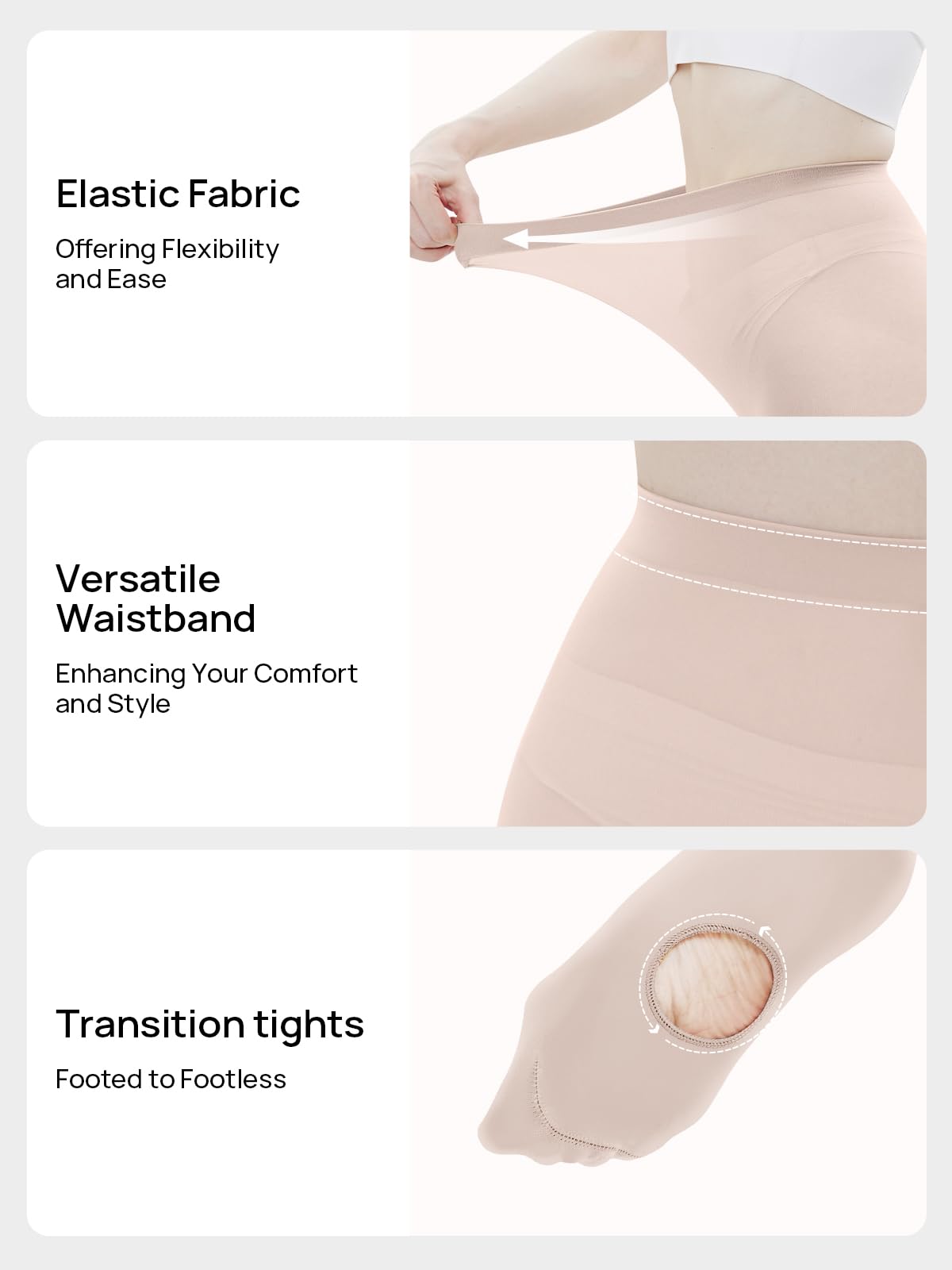 MANZI 3 Pairs Dance Tights for Women Solid Color 40D Comfortable Convertible Opaque Ballet Tights(Ballet Pink S/M)