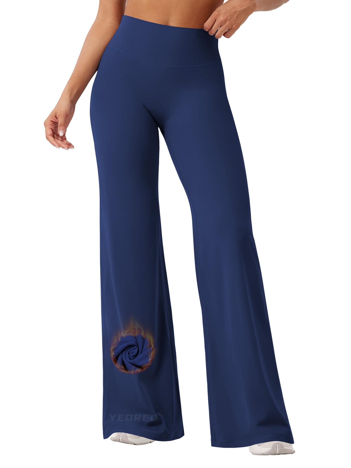 YEOREO Workout Leggings Womens No Front Seam Straight Leggings 33" Thin Fleece High Waist Buttery Eddiy Gym Yoga Pants Navy Blue XS