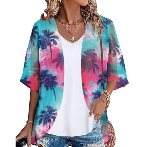 Hawaiian Shirt Kimono Beach Cover Up Chiffon Cardigan Floral Tops Loose Capes Women Summer Beach Tops