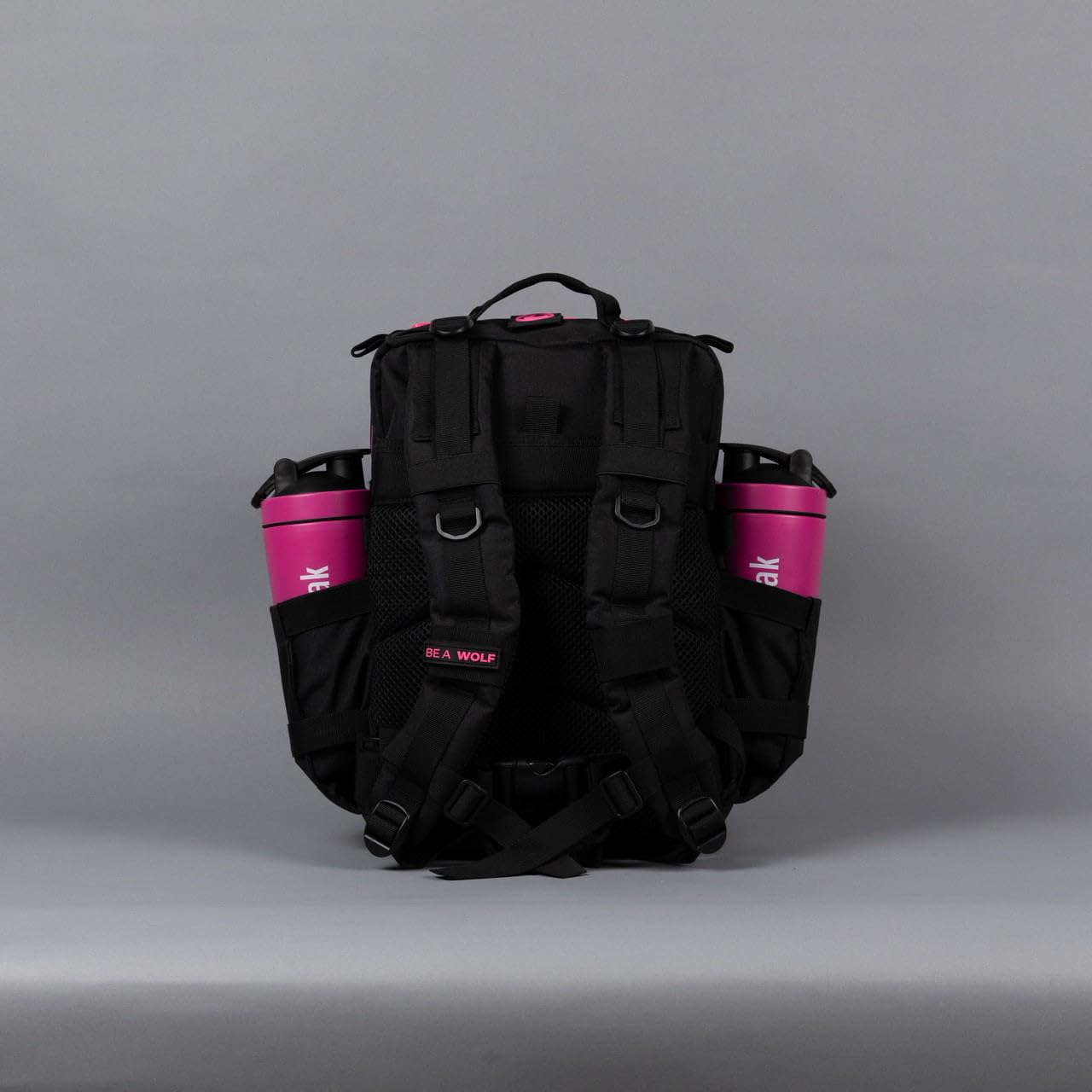 WOLFpak 25L Athletic Gym Backpack (Black Neon Pink) Durable 1000D Waterproof Oxford Material with MOLLE Webbing, Laptop Pocket & Dual Cup Holders