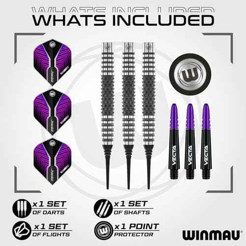 Winmau Darts Kairos Series 90% Professional Tungsten Soft Tip Darts Set with Dart Flights and Dart Shafts (Stems) - Available in 18g and Two Styles