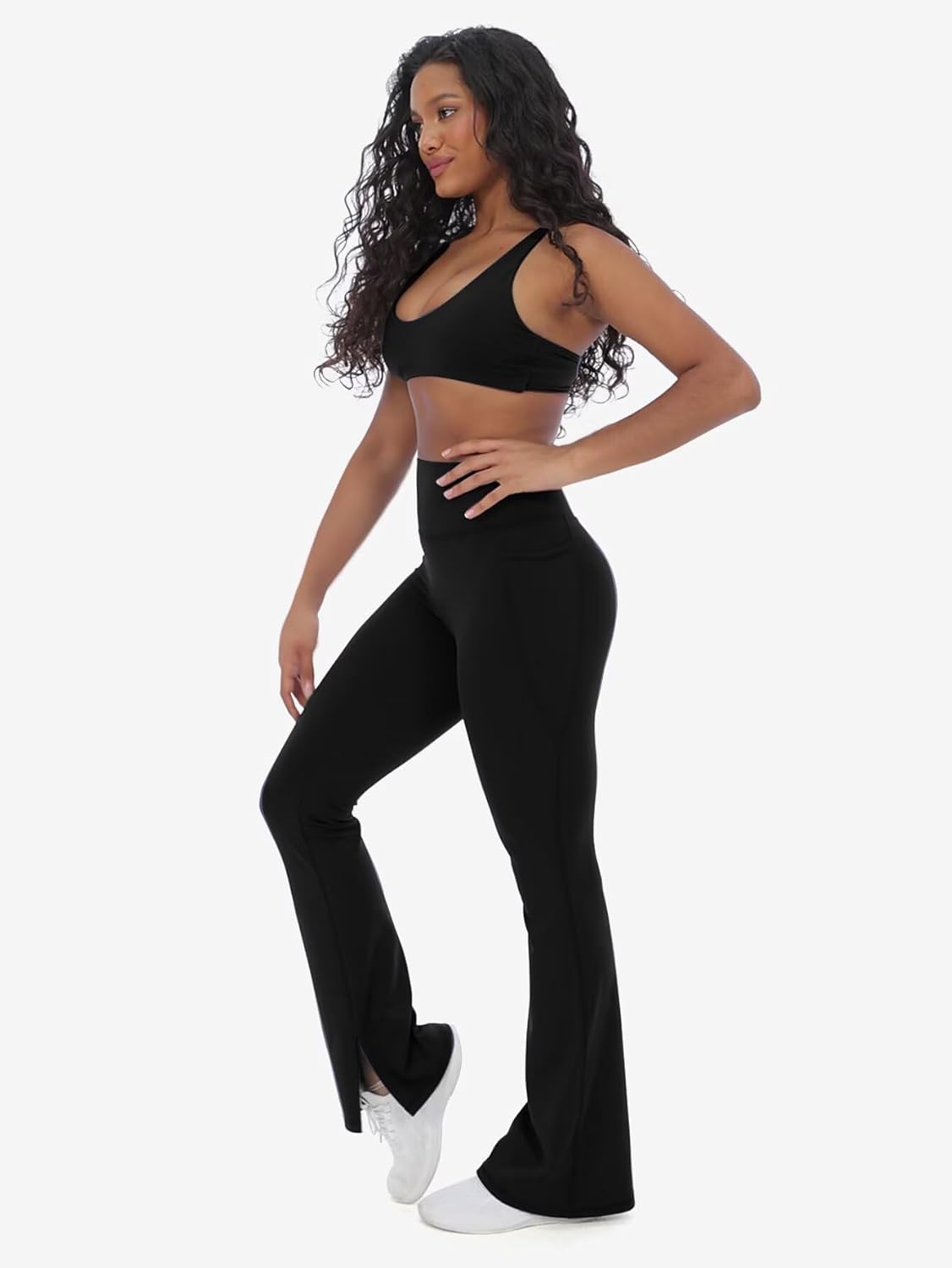 Flamingals Women's Butt Lifting Flare Leggings - High Waist Tummy Control with Pockets | Mini Flared Yoga Pants