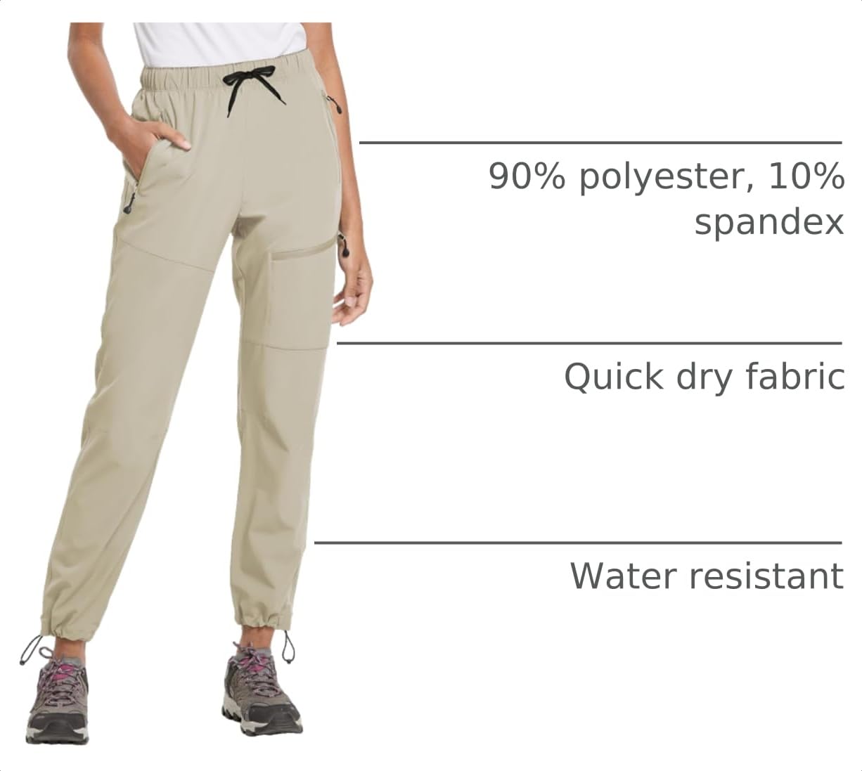 baleaf Cargo Pants for Women Petite Joggers Lightweight Quick Dry Pant Water Resistant 27'' Travel Workout Athletic Trip 27''-Suntan 3XL