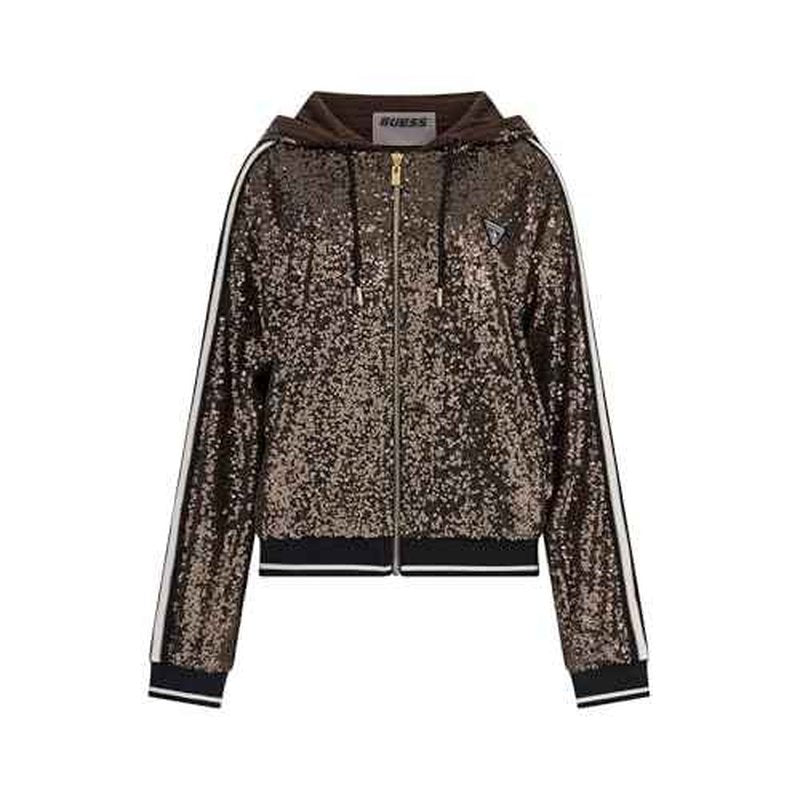 GUESS Women's Mini Sequins Full Zip Sweatshirt