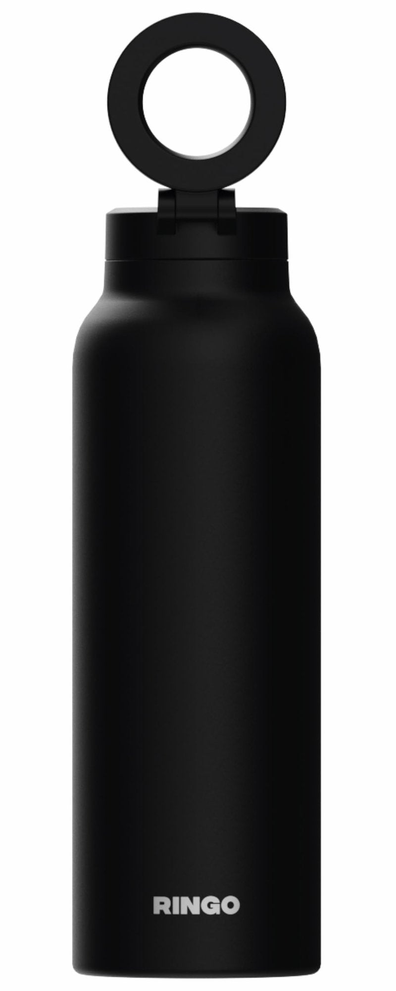 RINGO PRO Water Bottle with Magnetic Phone Mount & Sip Straw Lid - Insulated Stainless Steel Bottle for Workouts, Content Creation, Navigation & Facetime on the Go, 12Hrs Hot/24Hrs Cold Black-24oz