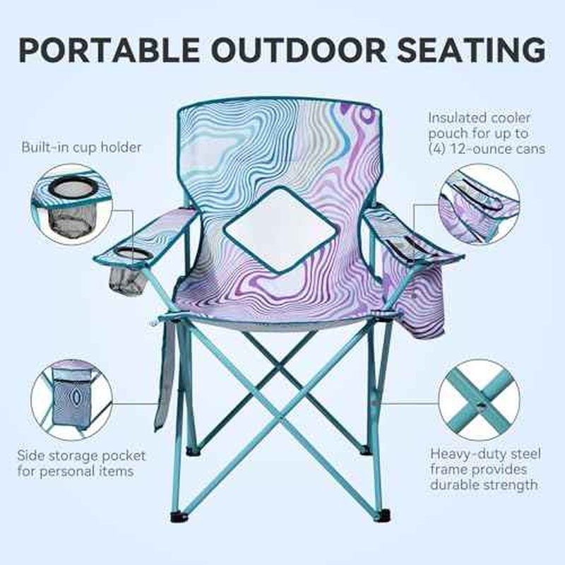 Nazhura 2 Pack Folding Camping Chair with Cooler Pouch, Mesh Backrest and Cup Holder Pocket (Flower, 2 Pack)