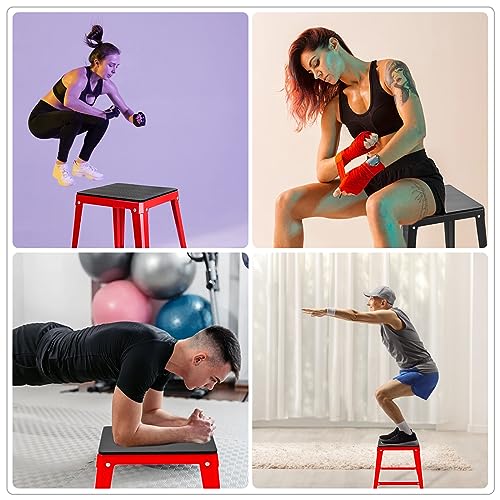 GUDESEN Plyometric Boxes 12 Inch Steel Plyo Box Fitness Exercise Jump Box for Home Gym Plyometric Jumping Exercises/Red