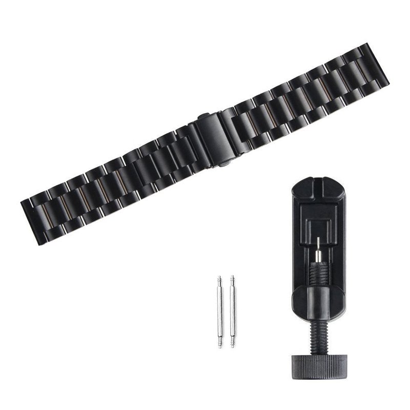 Lamshaw Compatible with Blackview & IOWODO Smart Watch Bands, 22mm Stainless Steel Metal Replacement Strap Bracelet, Unisex, Modern, Unique Clasp Design, Black, 22mm Size Band