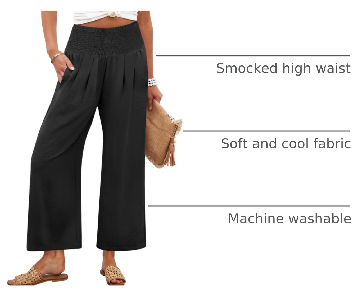 ANRABESS Womens Wide Leg Palazzo Pants with Pockets,Black,L