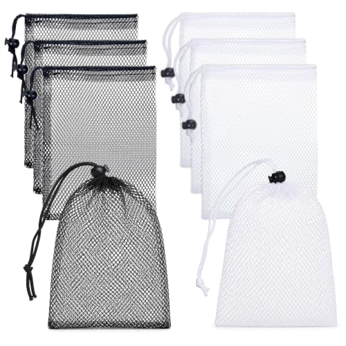 8 Pack Small Mesh Drawstring Bags - Breathable Polyester Storage & Travel Organizers