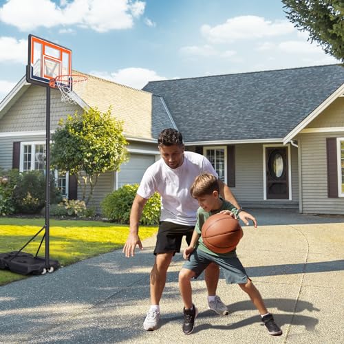 Basketball Hoop Outdoor 3.8-10 ft Adjustable, Swimming Pool Basketball Goal System for Kid Youth and Adult in Backyard Driveway Indoor, Portable 44 Inch Backboard and Larger Base (Orange)