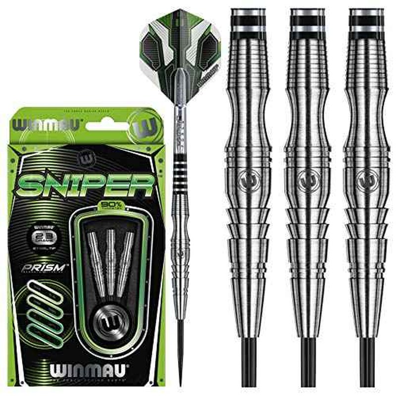 Winmau Sniper 90% Tungsten Darts with Prism Flights and Shafts (Stems) Steel and Soft Tips