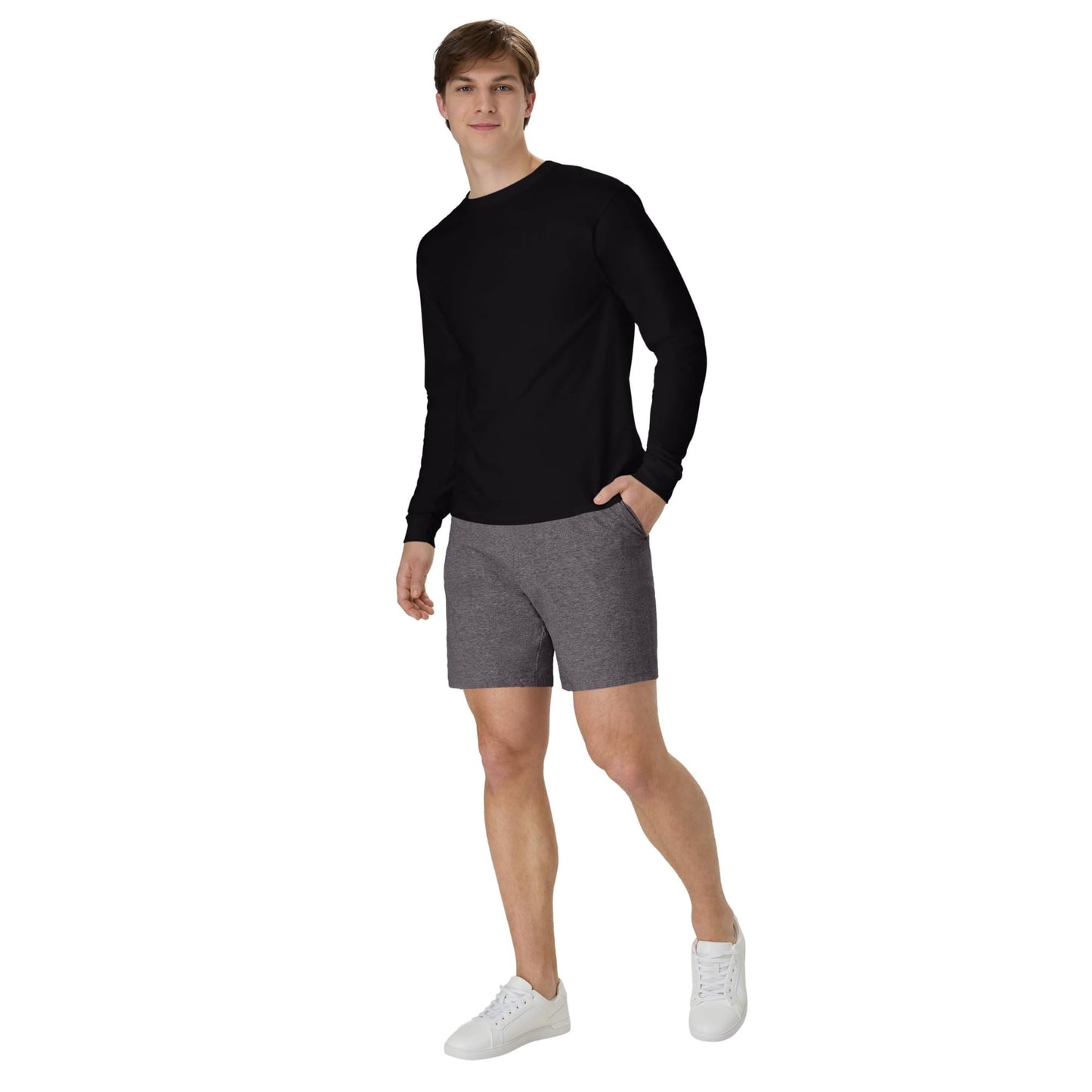 Hanes Mens Jersey Cotton With Pocket Workout-and-training-shorts, Charcoal Heather, Large US